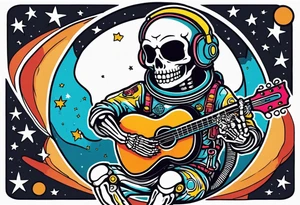 Skeleton astronaut playing acoustic guitar tattoo idea