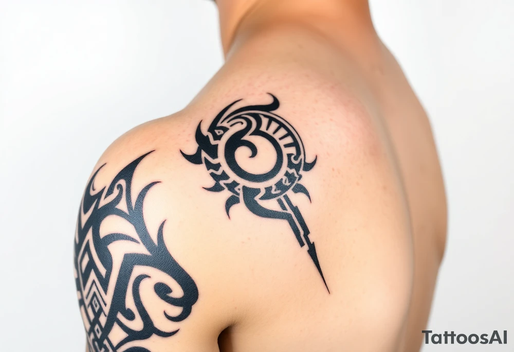 Half sleeve Big dark tribal spiraling down the arm to the elbow with lightning coming off the ends tattoo idea