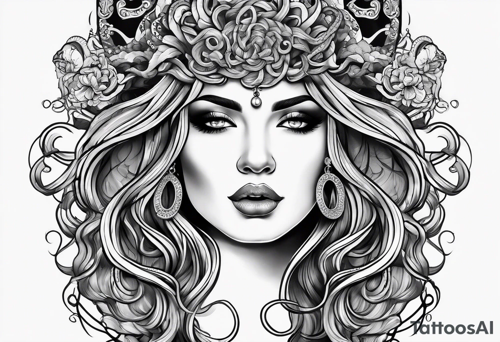 beautiful but mysterious looking woman portrayed as medusa tattoo idea