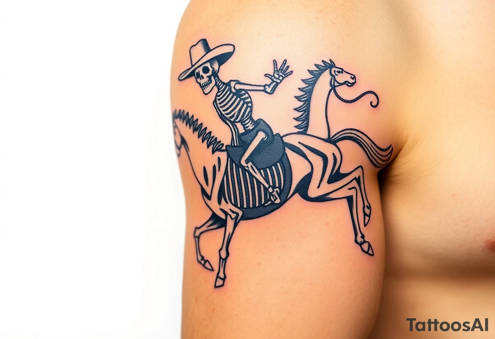 cowboy skeleton riding a skeleton horse, tattoo idea