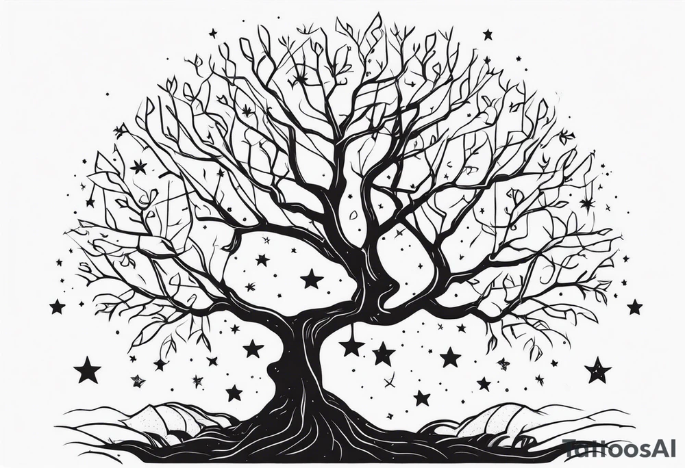 poison tree with no leaves and stars tattoo idea