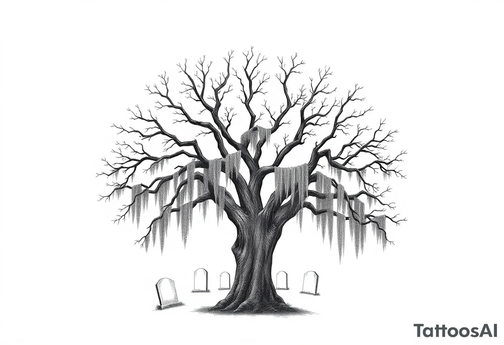 Laurel oak with Spanish moss in a cemetery tattoo idea