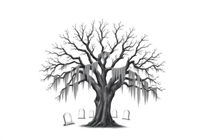 Laurel oak with Spanish moss in a cemetery tattoo idea