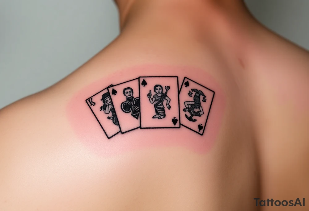 5 playing cards, twin Gemini zodiac, smile now cry later tattoo idea