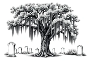 Laurel oak with Spanish moss in a cemetery tattoo idea