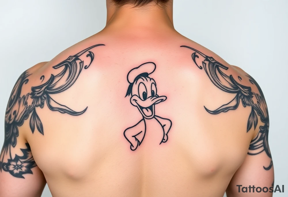 Disney sleeve in color with Donald Duck in the middle for a male tattoo idea