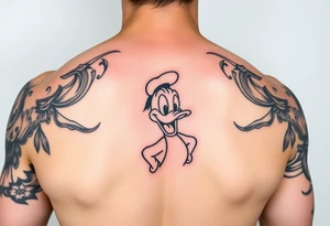 Disney sleeve in color with Donald Duck in the middle for a male tattoo idea