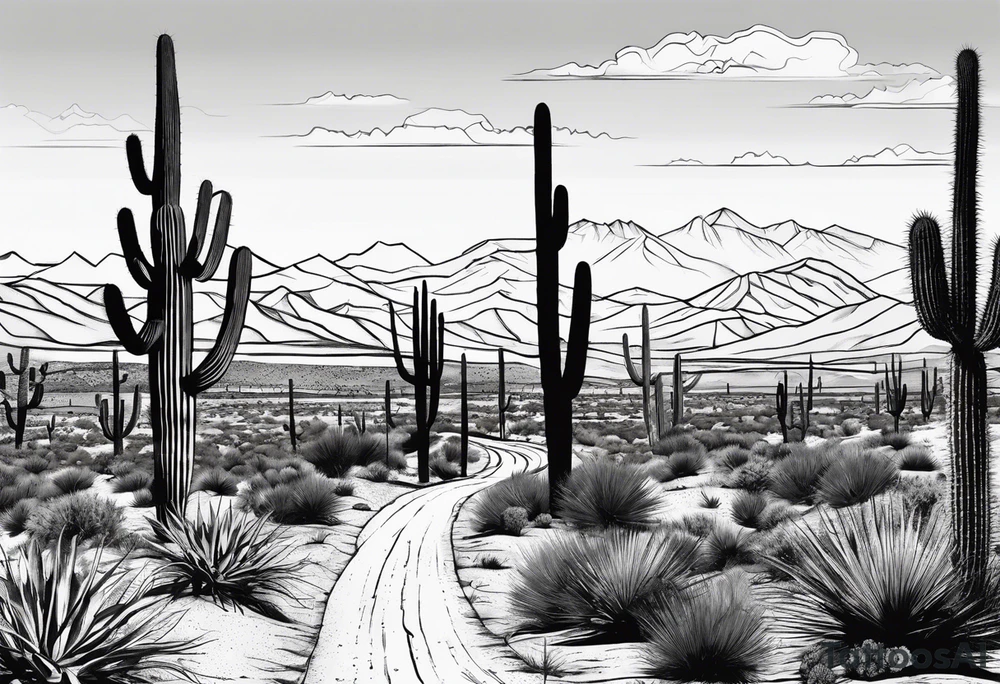 Running through desert with two cacti, road and numbers 13.1 tattoo idea