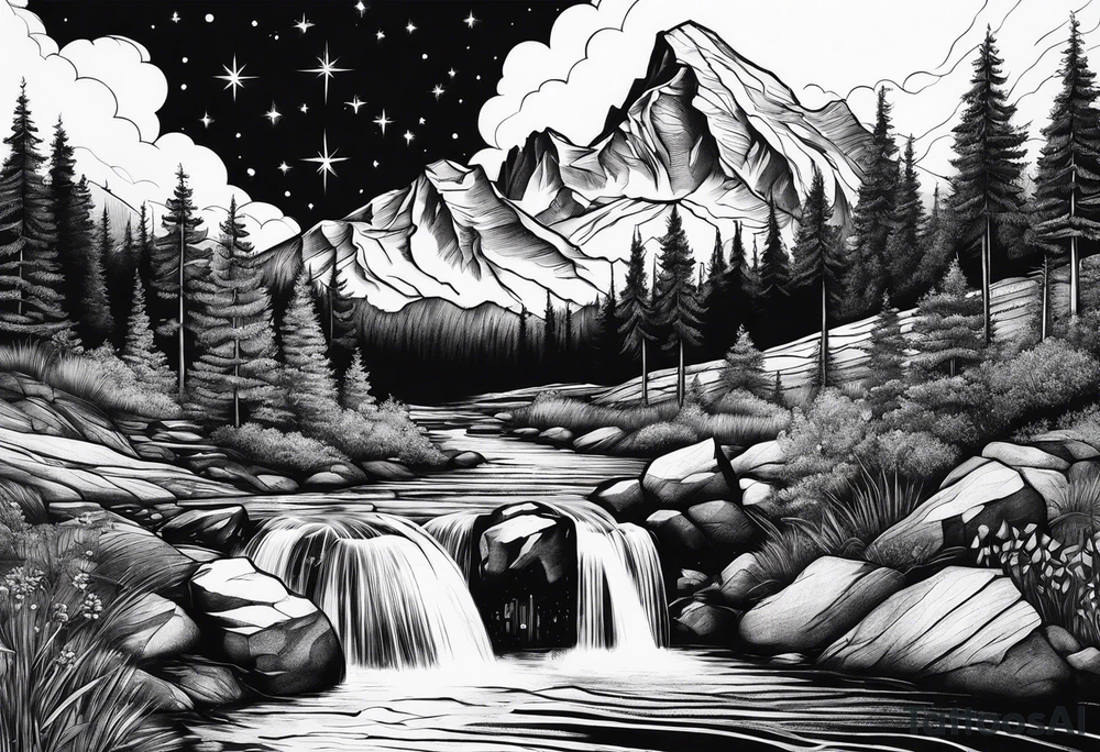mountains, nature, stars, cross, waterfall, water tattoo idea mountains, nature, stars, cross, waterfall, water tattoo idea