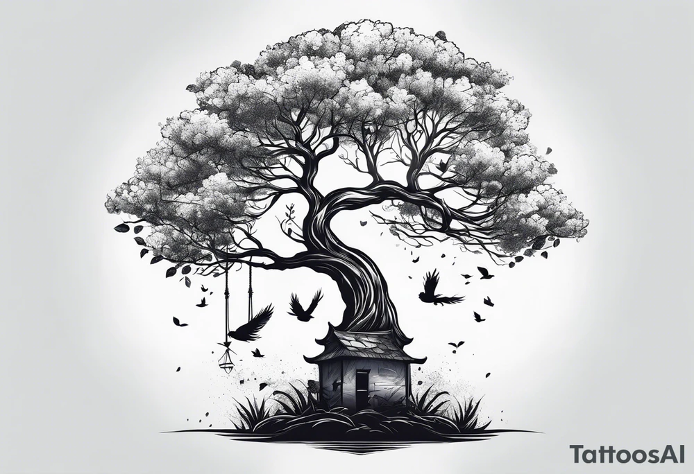 leave's tree flying away tattoo idea