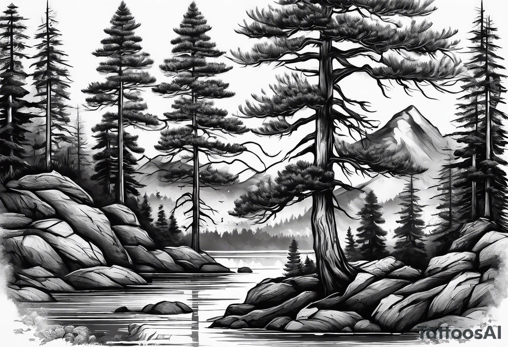 5 pine tree family tattoo idea
