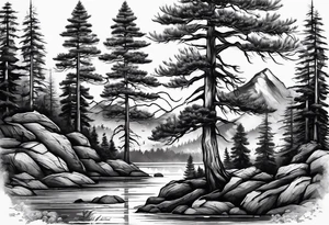 5 pine tree family tattoo idea
