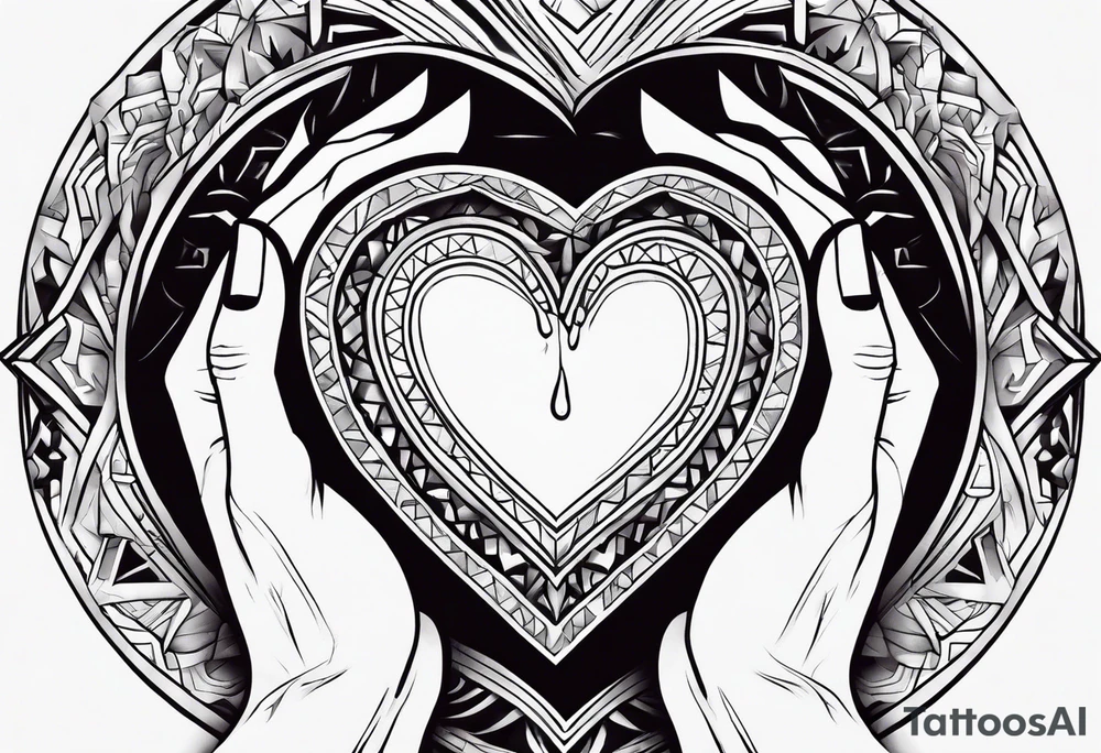 Hands holding a heart with tears tattoo idea