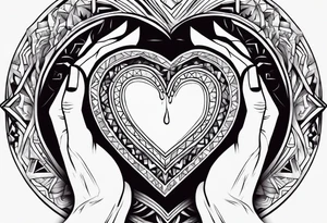 Hands holding a heart with tears tattoo idea