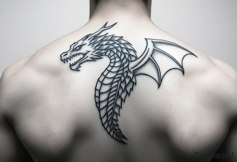 dragon tattoo full back medieval style black and white powerful tattoo idea