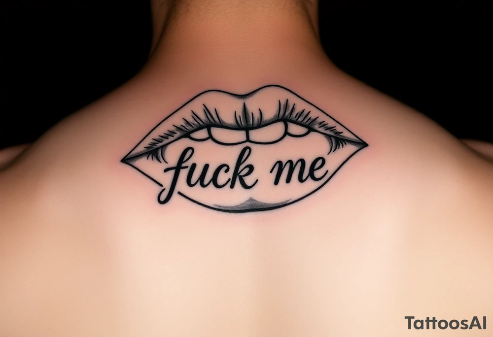Set of lips with the words fuck me  written on them tattoo idea