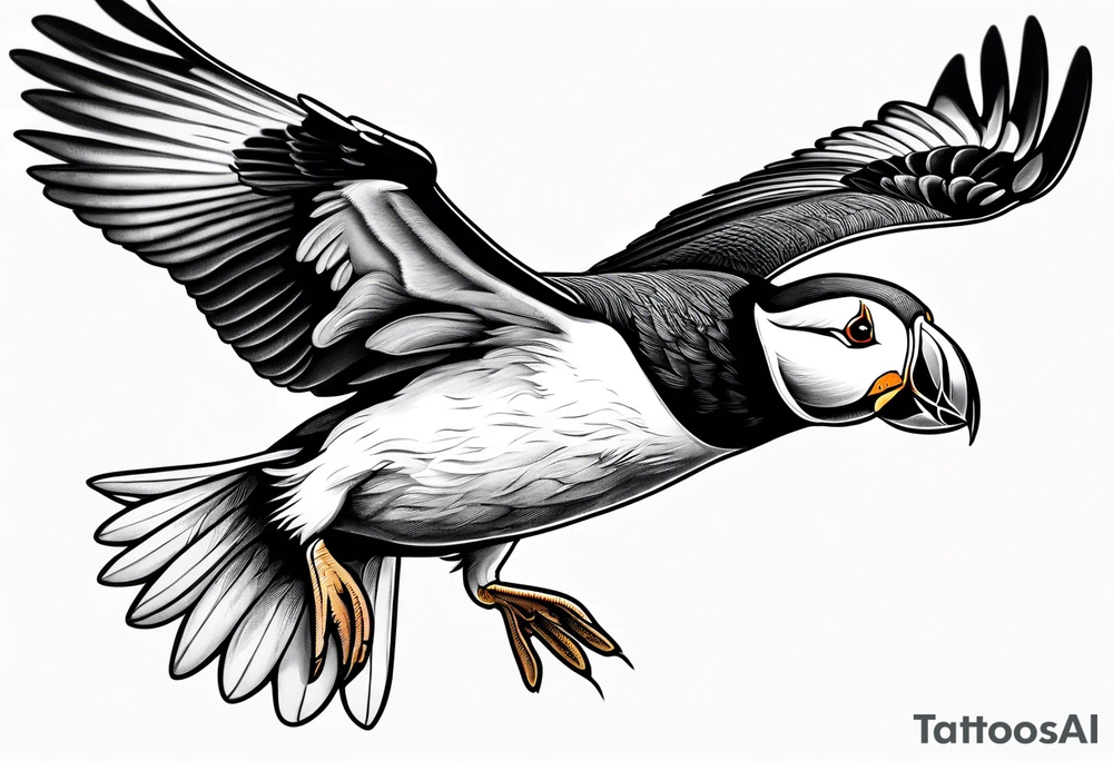 a flying puffin without background - masculine art style tattoo idea