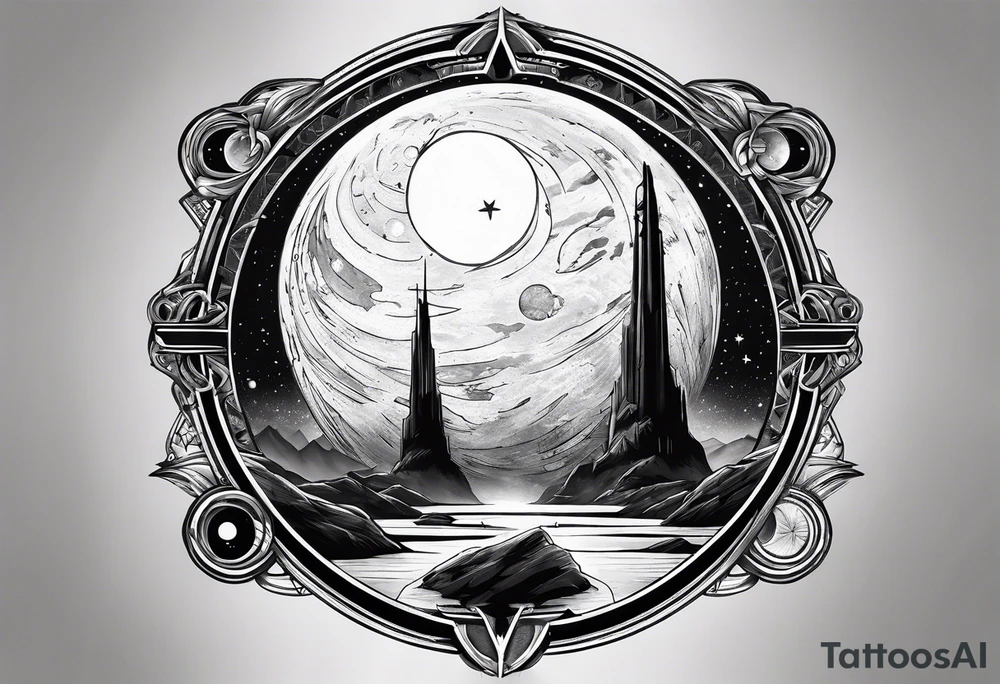 a moon with star wars symbols tattoo idea