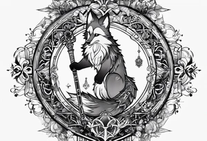 Renard sur un fond boussole. Il faut une clé ( style keyblade dans kingdom hearts. Tatouage sur l'avant bras tattoo idea