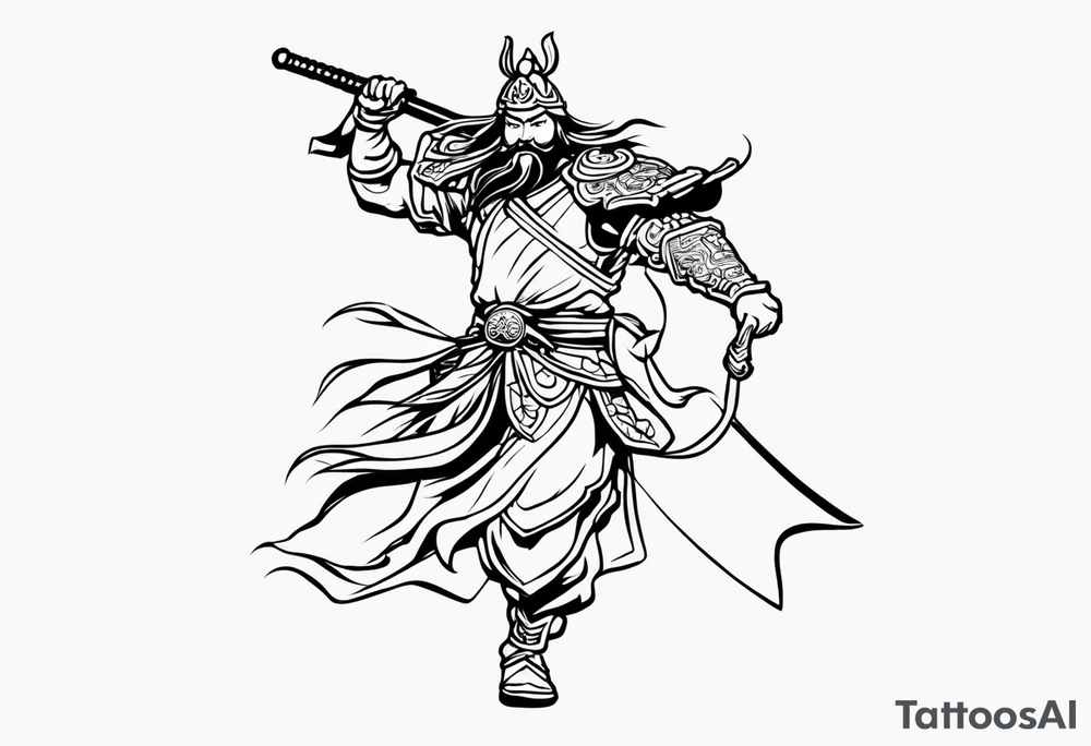 guan yu's quan dao on the back of the left forearm tattoo idea