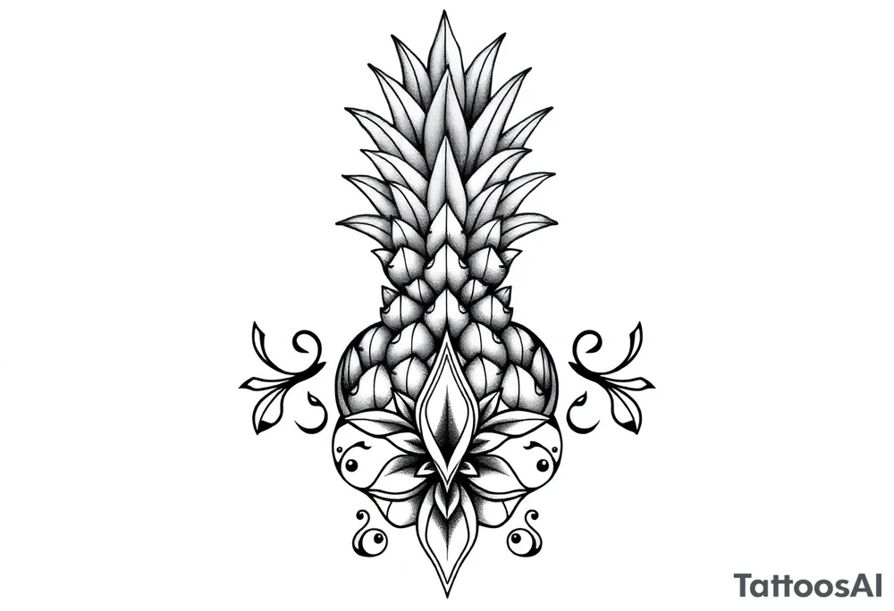 Bushy crown pineapple vagina, design to go over vagina , erotic vagina area design, anus to be at the bottom tattoo idea