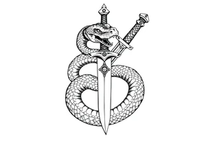mystical snake coiled around an ancient dagger with jeweled hilt tattoo idea