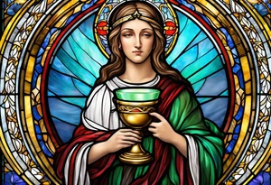 holy saint stained glass holding a chalice tattoo idea