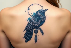 Raven dream catcher milky way moon shooting star tattoo idea