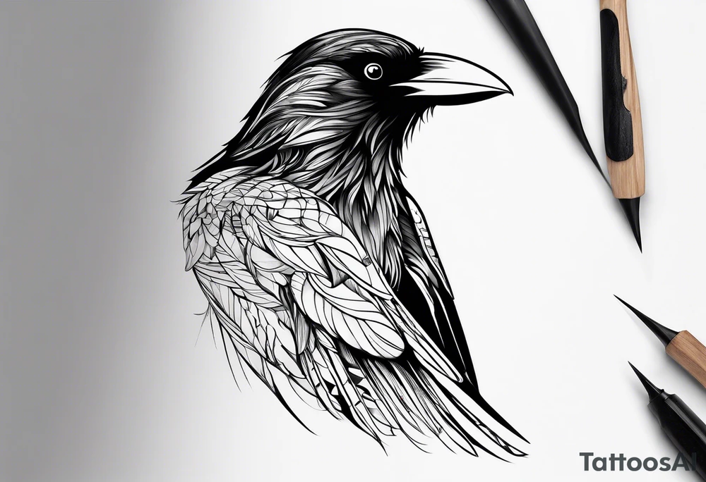 simple crow tattoo line artwork tattoo idea