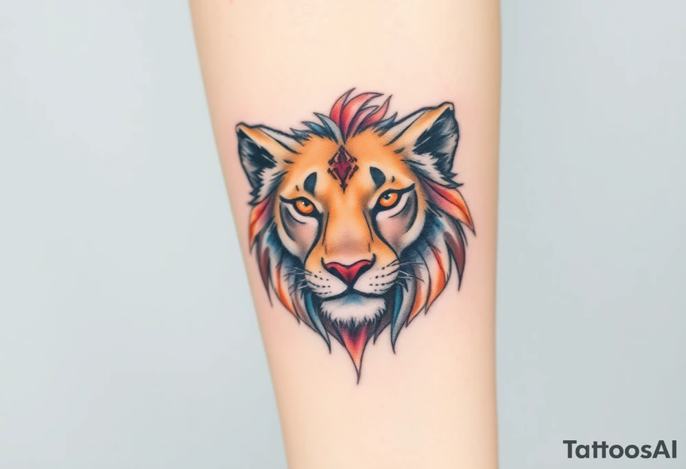 Half lioness face tattoo idea