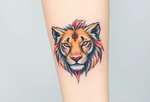 Half lioness face tattoo idea