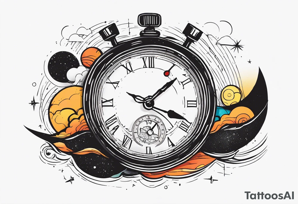 Combine elements representing time and travel. Use the words “I will follow you into the dark”. tattoo idea