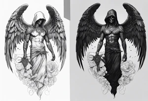 realistic full body of angel of death, without face, man tattoo idea
