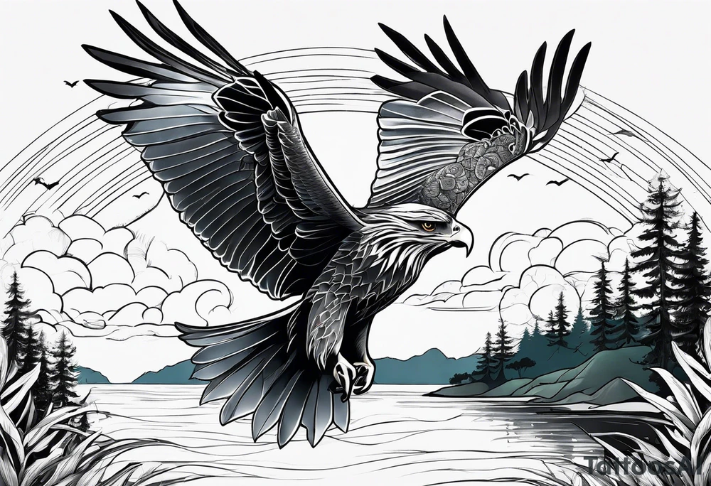 Small inside arm tattoo. Black kite (Daya's name), nature (trees/sea), small sunflower. tattoo idea