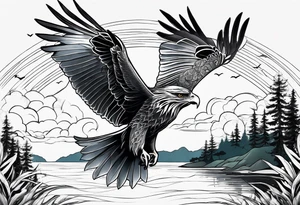 Small inside arm tattoo. Black kite (Daya's name), nature (trees/sea), small sunflower. tattoo idea