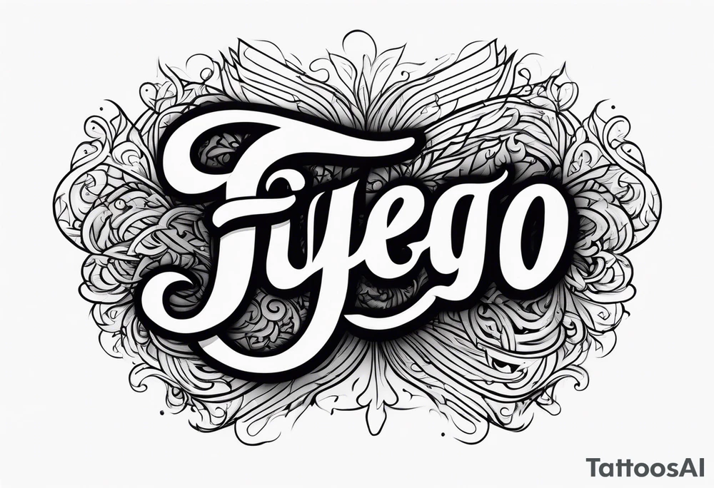 The word “fuego” in cursive inside fire and fades out tattoo idea