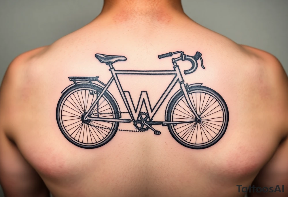 A stylized recumbent bicycle with integrated frame lettering spelling out JWM tattoo idea