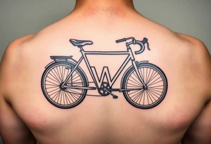 A stylized recumbent bicycle with integrated frame lettering spelling out JWM tattoo idea