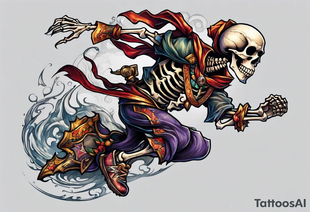 skeleton running from the world tattoo idea