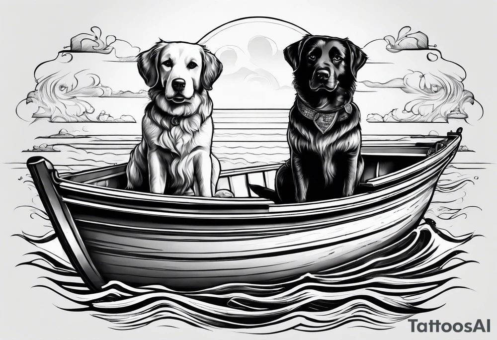 two dogs in a boat. The name on the boat is McNamara tattoo idea