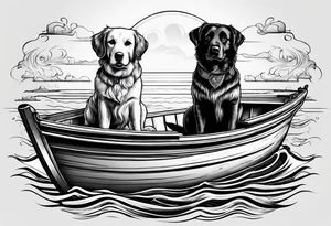 two dogs in a boat. The name on the boat is McNamara tattoo idea