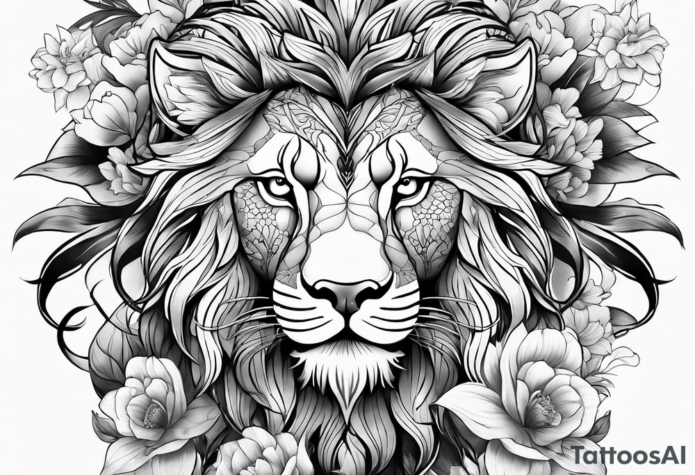 lionwolf flowers tattoo idea