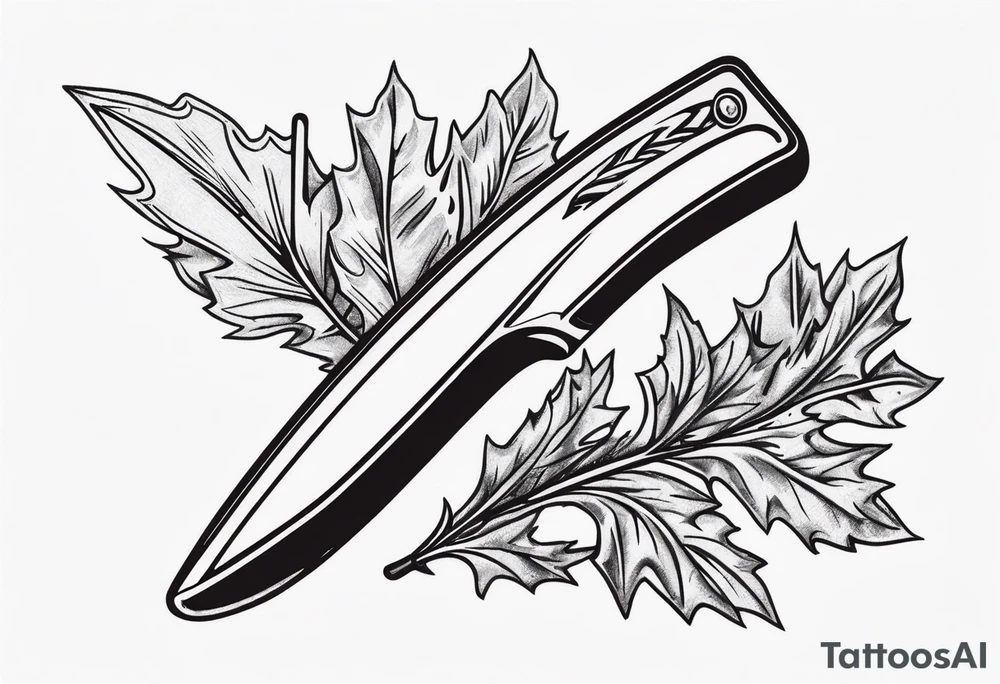 a straight razor lies on oak leaves tattoo idea