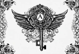 Simple vintage key for him, incorporate the letter a tattoo idea