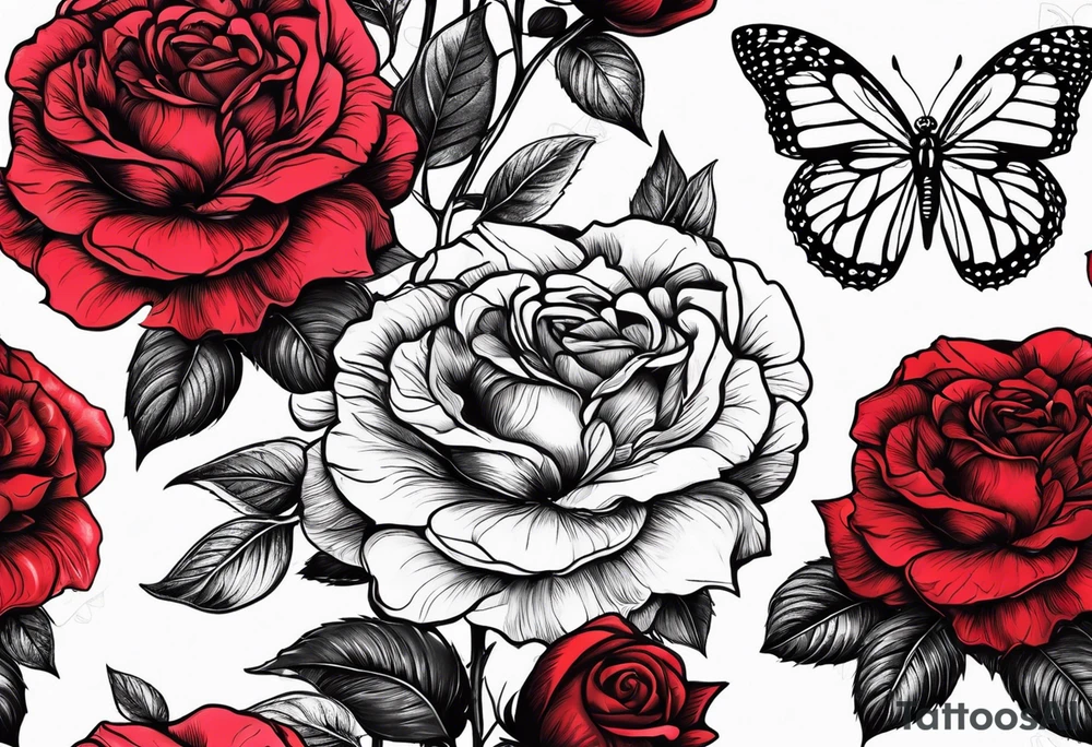 Flower rose, sunflower, butterfly, name: Ruby tattoo idea