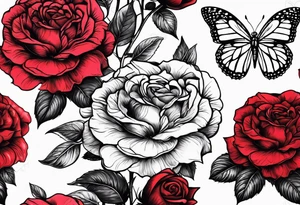 Flower rose, sunflower, butterfly, name: Ruby tattoo idea
