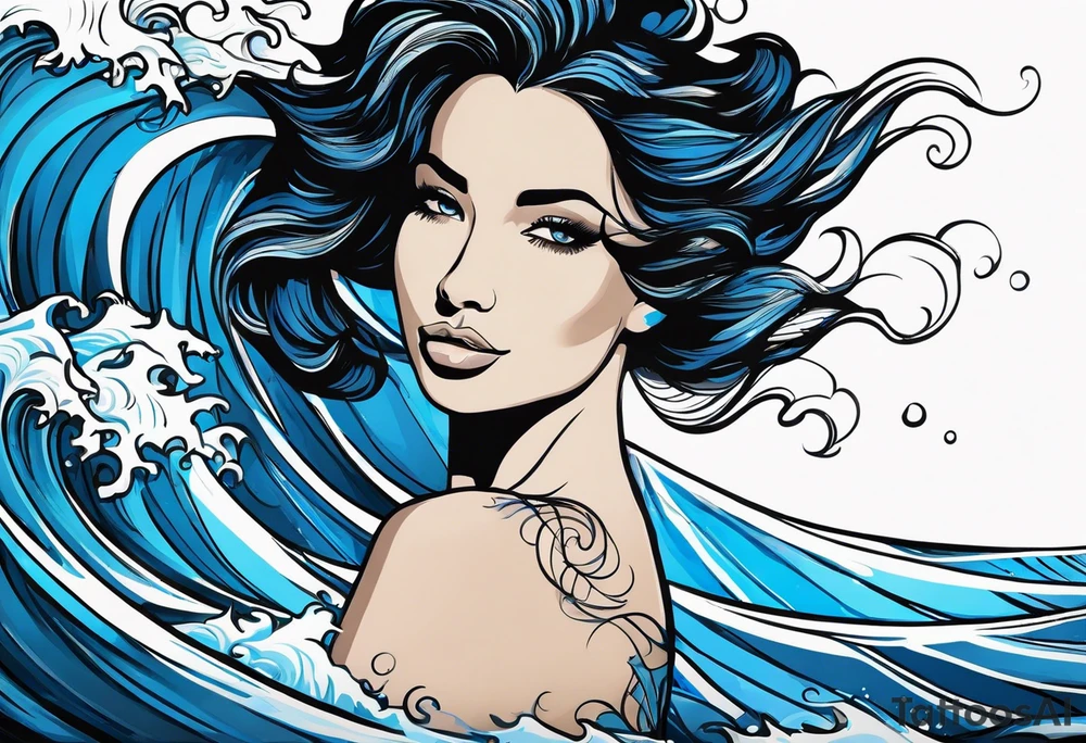 waves black with blue accent struggle perseverance under water tattoo idea