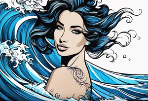 waves black with blue accent struggle perseverance under water tattoo idea