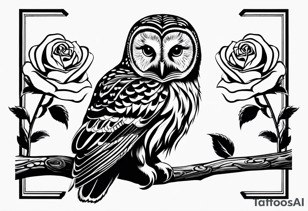 Barred owl with a single rose tattoo idea