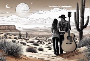 Desert scape. Guitar playing daughter and father tattoo idea